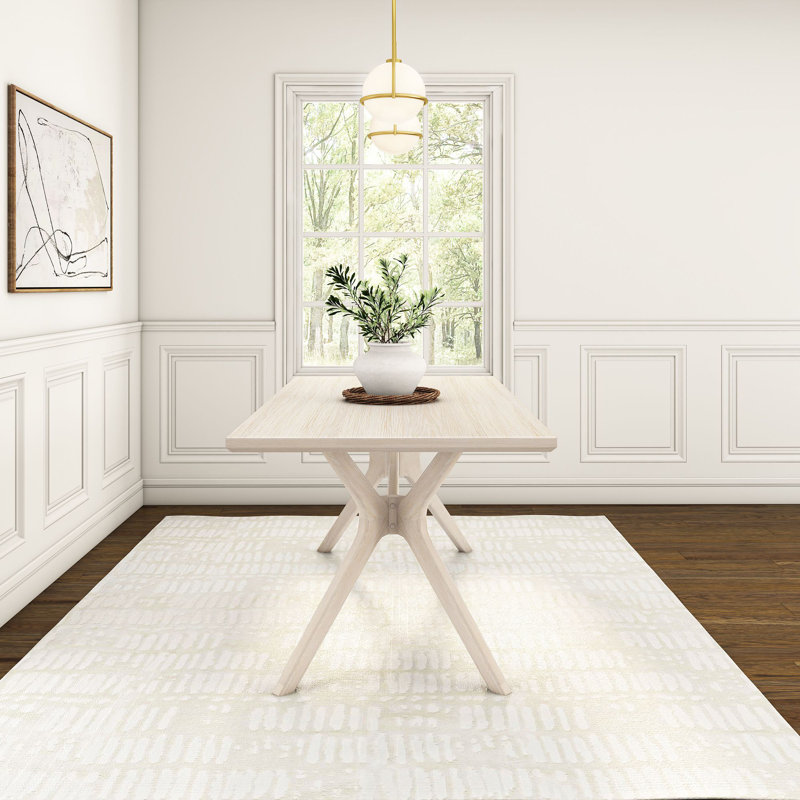 Muhsina Cross Leg Rectangular Dining Table, White Sand Wirebrush, 30"H x 60"W x 32"D