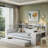 Multifunctional Wooden Daybed With Storage Shelves, Study Desk And Trundle-1271347264-1271347267