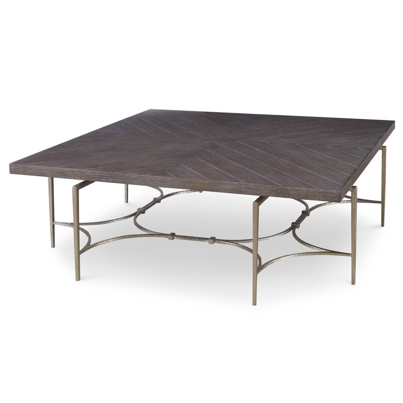 Square Brown Wood and Metal Cocktail Table