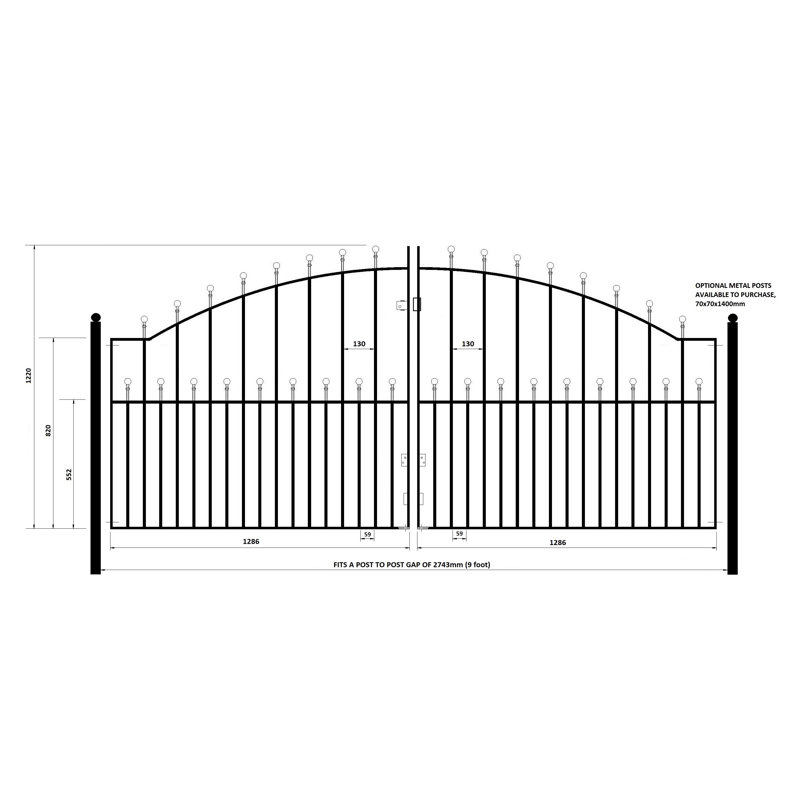 Begonia Ball Top Arched Metal Driveway Gate 122cm High, 274cm W X 122cm H