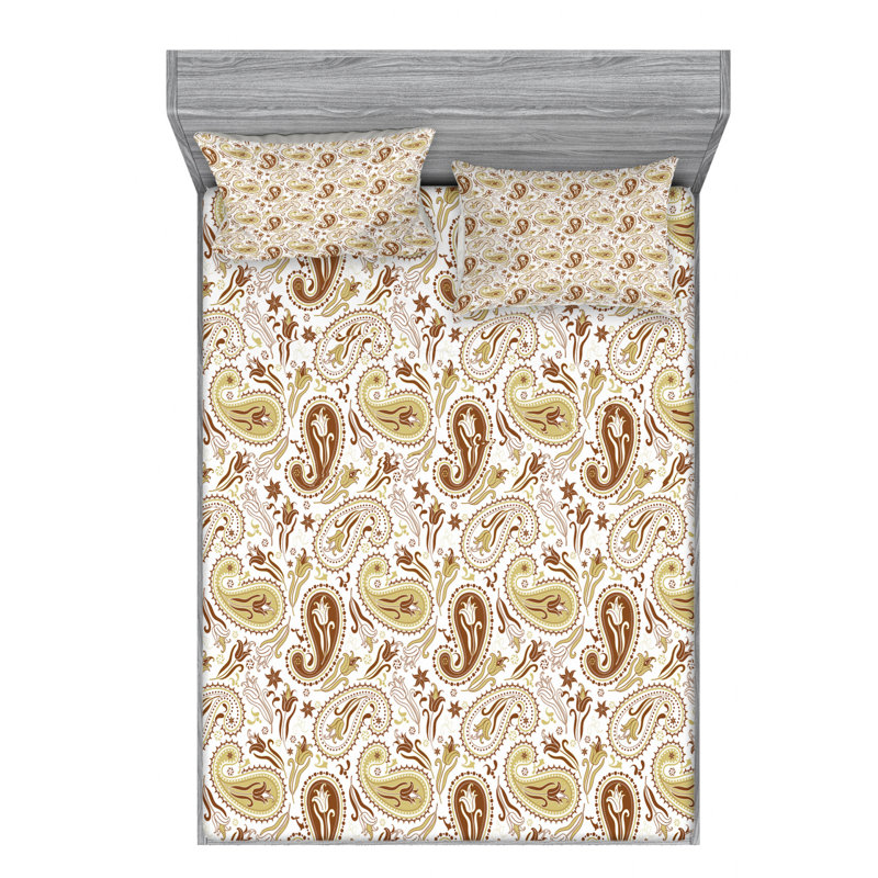 Microfiber Paisley Sheet Set, Queen Sheet Set with Fitted Sheet