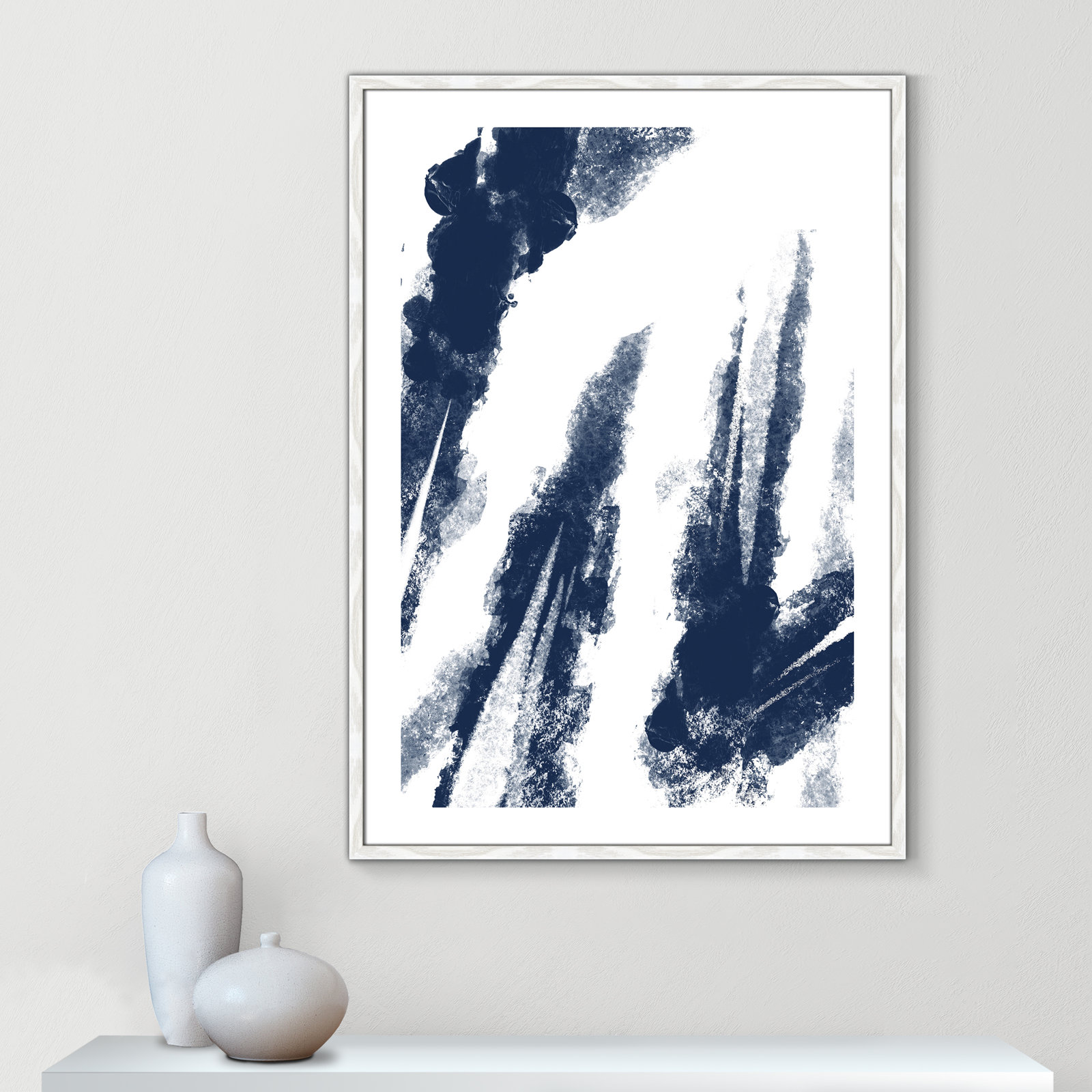 Ferne "Navy Striking Seams 2" Print, 41.5" H x 29.5" W x 0.75" D, White Wood Framed Paper