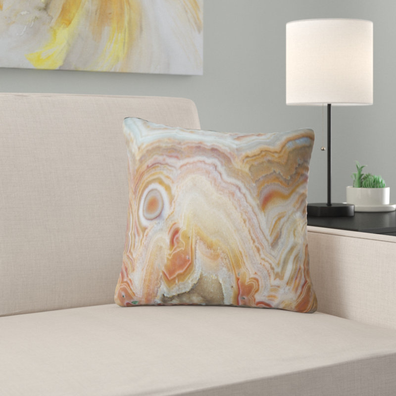 Bandes et ovales sur agate - coussin imprimé abstrait, 18 po x 18 po, Coussin décoratif