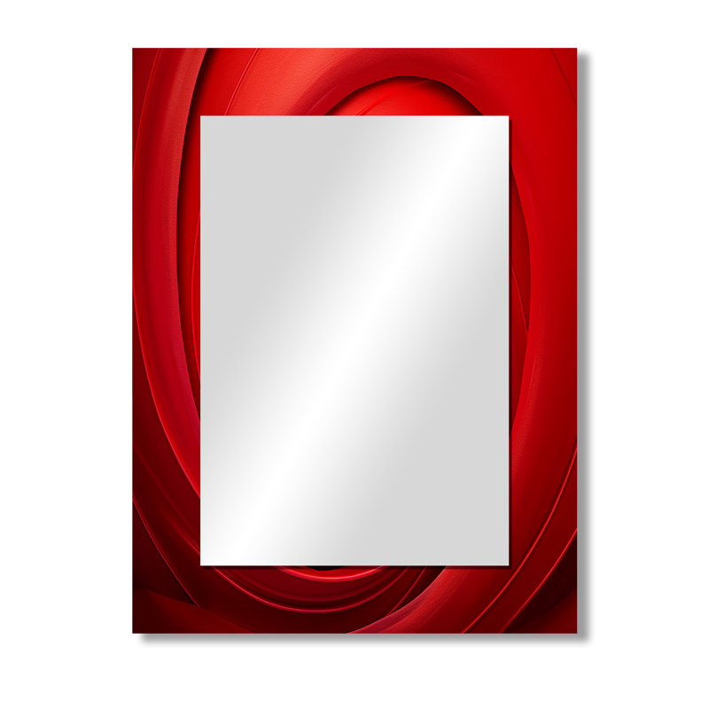 Red Perpetual Pulse Vortex I - Abstract Spirals Decorative Wall Mirror, Red Mirror, Printed Metal Art, 40" x 30"