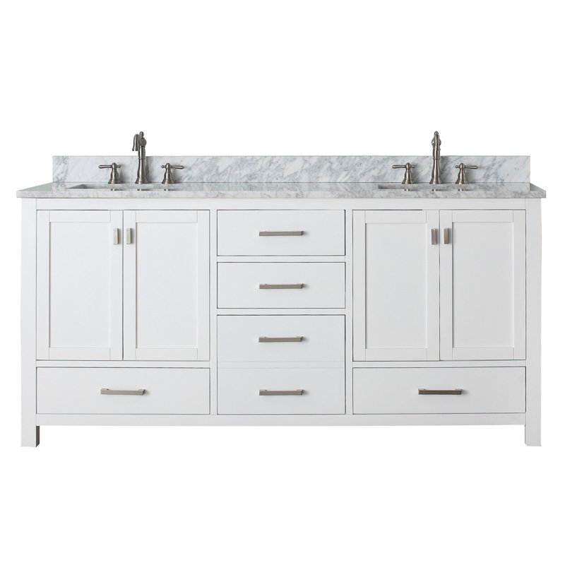 Modero 73" Double Bathroom Vanity Set, Carrara White, 72" , White