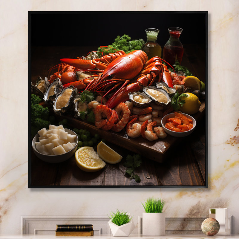 Assortiment de fruits de mer I, impression sur toile encadrée, Cadre flottant noir, H 24 po x l 24 po x P 1 po