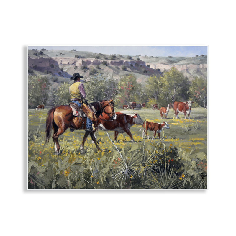 Cowboy, surplombant des pâturages, art mural, par Jack Sorenson