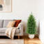 4FT Artificial Cedar Topiary Tree, 2 PCS Fake Cypress Potted Greenery, Faux Evergreen Shrubs For Front Door Living Room Decor, Housewarming Gift
