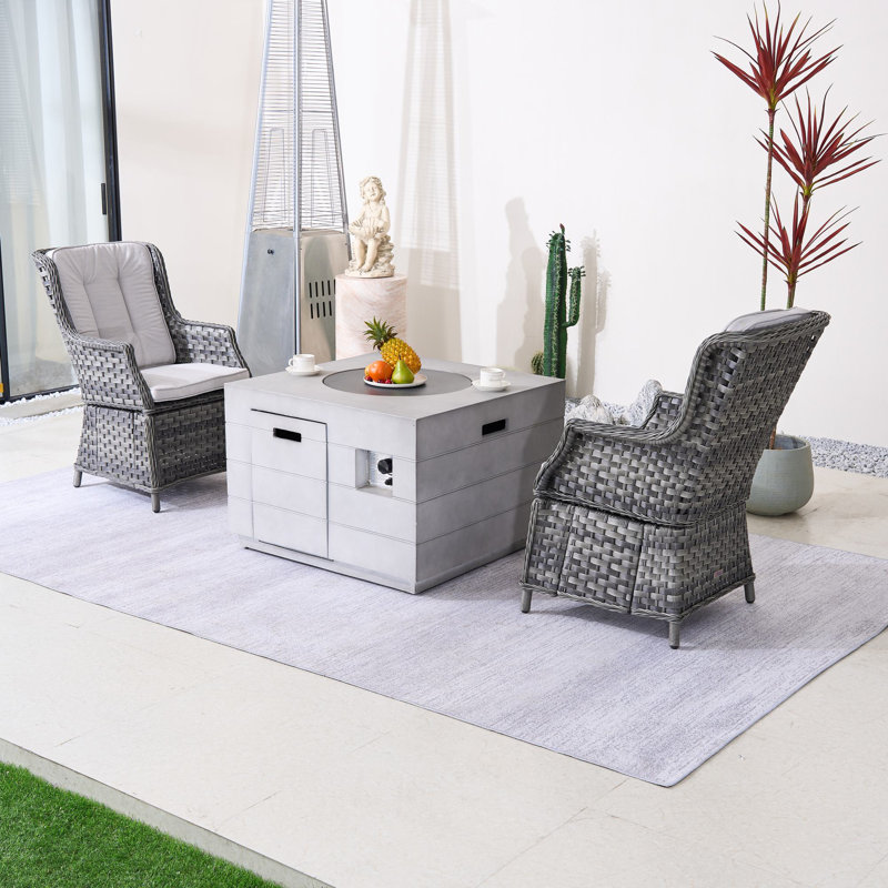 Ensemble de conversation d'extérieur 2 personnes avec foyer, Gris blanc, Gris