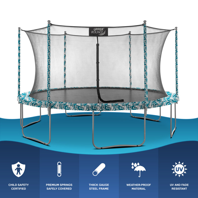 Ensemble de trampoline rond 15 pi avec système d'enclos de sécurité Machrus Upper Bounce, Marbre Maui