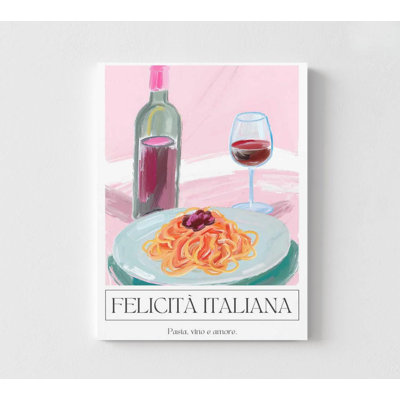 Italian Food Art Print: Pasta and Wine Illustration