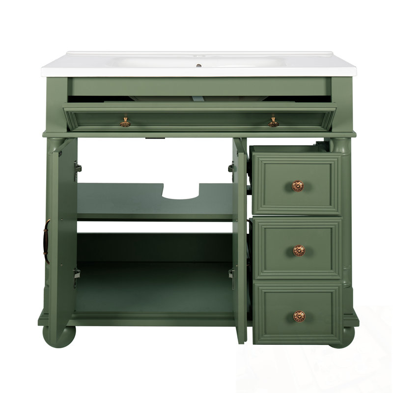 Bathroom Vanity with Sink and Metal Handles, Green
