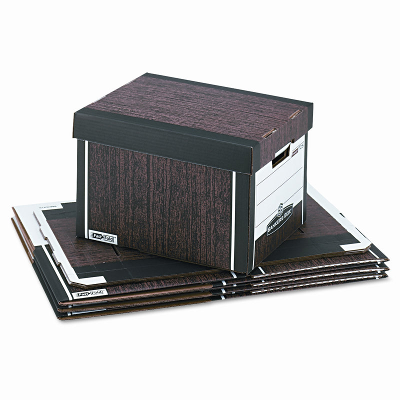 Heavy-Duty Woodgrain Letter/Legal Storage Box with Lift-Off Lid