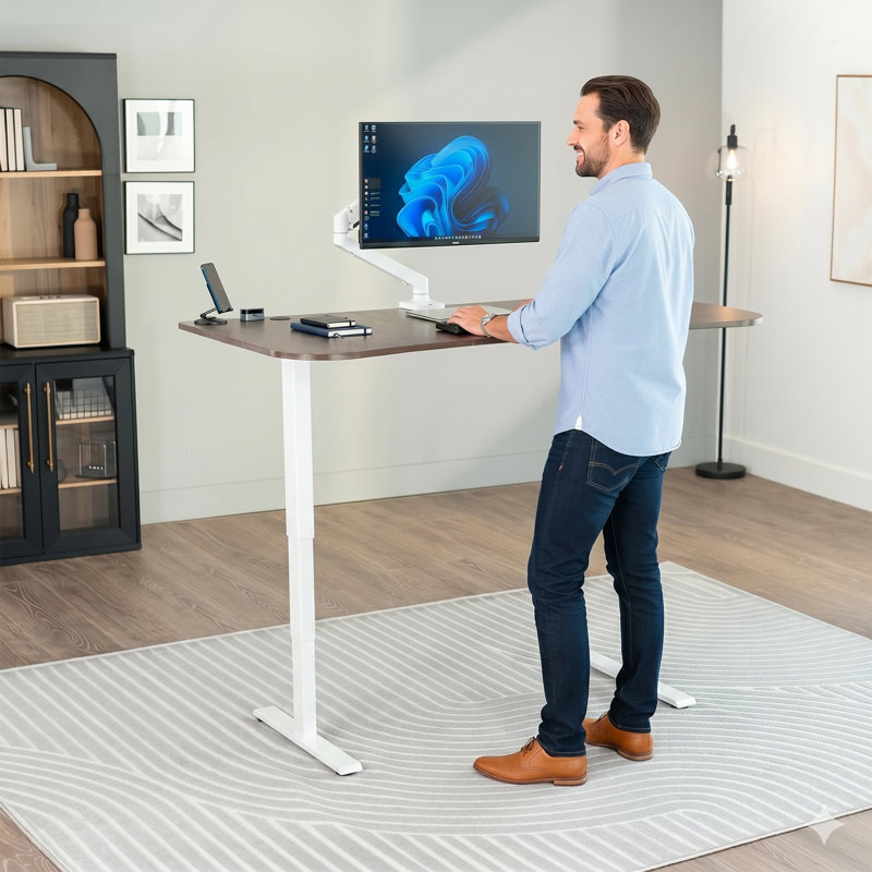 Bureau électrique 63 "x 32" avec contrôleur de mémoire à écran tactile, série 2E1B, Noyer foncé / blanc