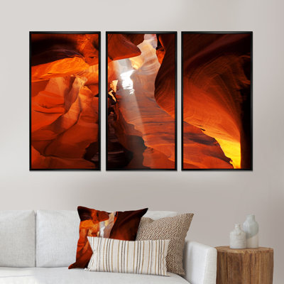 Antelope Canyon In Sunlight Rays - 3 Piece Photograph on Canvas
