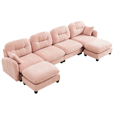Canapé modulaire en forme de U rose avec matériau en chenille respirant, installation facile dans la chambre, revêtement modulaire à 4 places, mousse haute ergonomique, coussin, polyvalent pour la maison