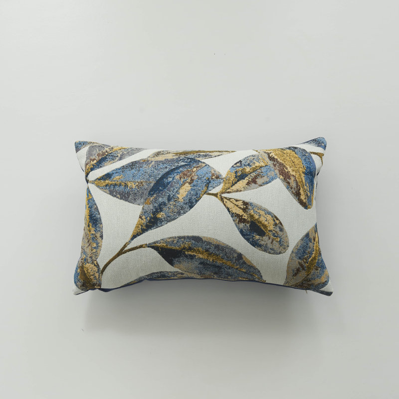 Abstract Leaf Pattern Reversible Pillow Cover, Mustard/Blue