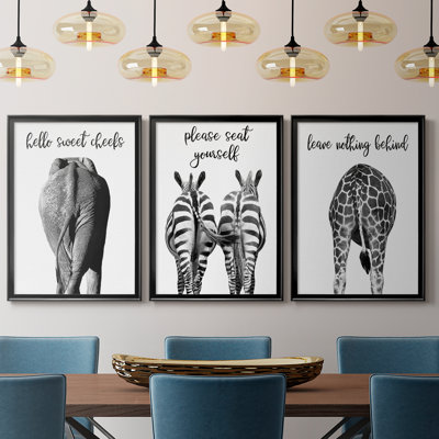 Elephant Bum  -Custom Framed  Wrapped Gallery Canvas - 3 Pieces