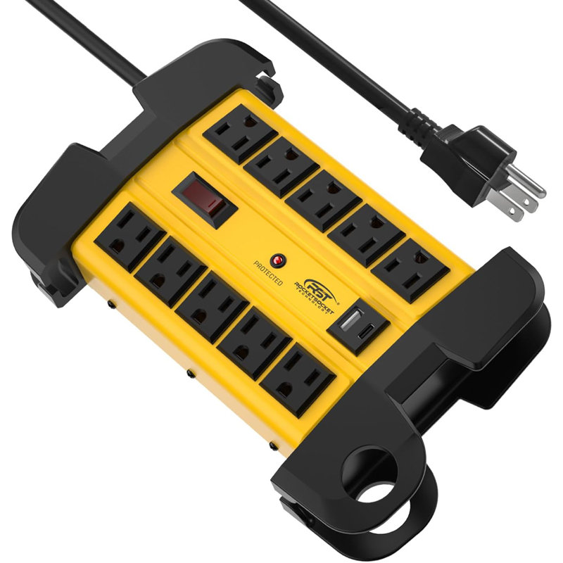 Multiprise robuste CRST avec USB-C, multiprise murale en métal à 10 prises avec cordon d'alimentation de 6 pi, homologué ETL