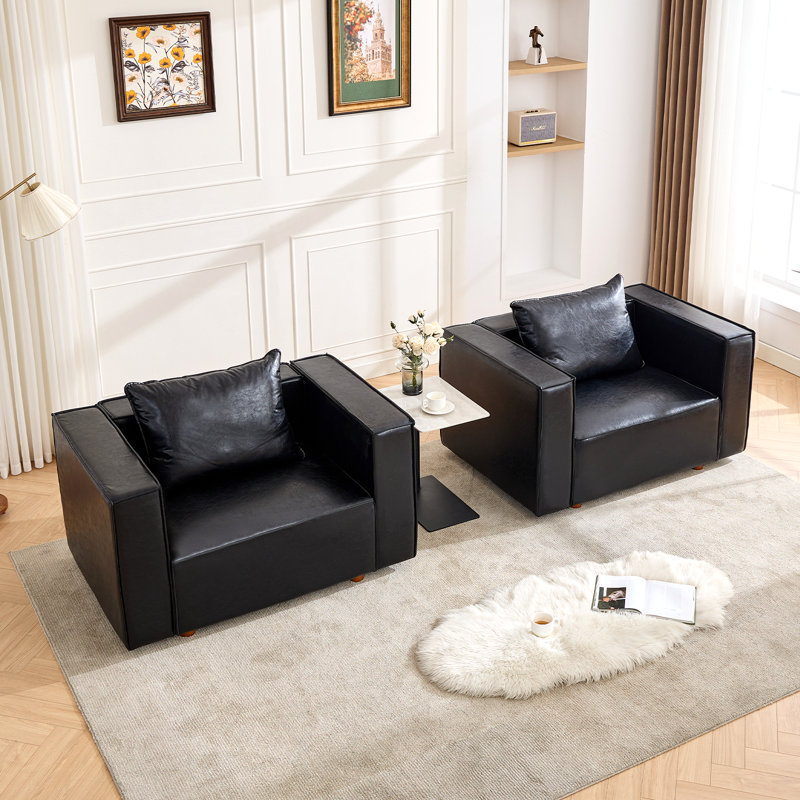 50” W Leather Accent Armchair(Set Of 2), Black