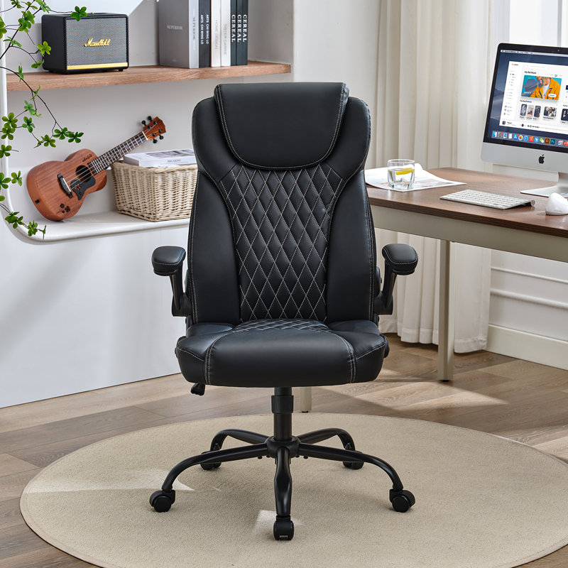 Ergonomic Computer Desk Chair With Adjustable Flip-up Arms, Lumbar Support Swivel Task Chair With Rocking Function, Black