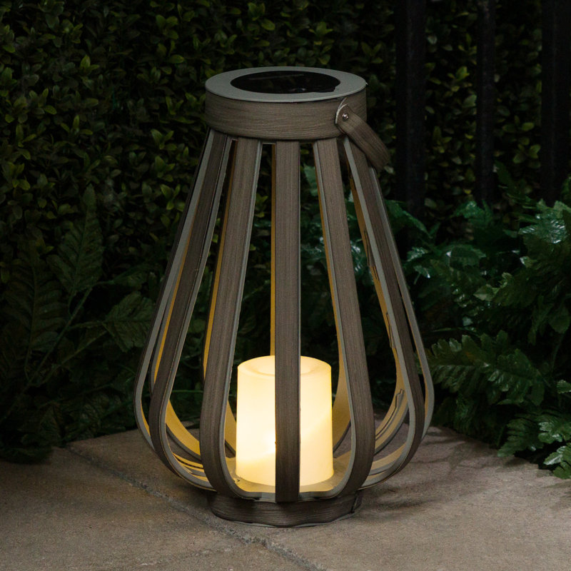 Gray Solar Decorative Plastic Lantern with LED Light, 18" Height