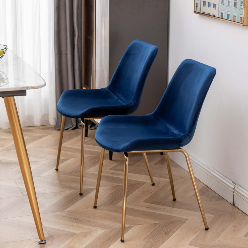 Chaise de salle à manger en velours, Bleu