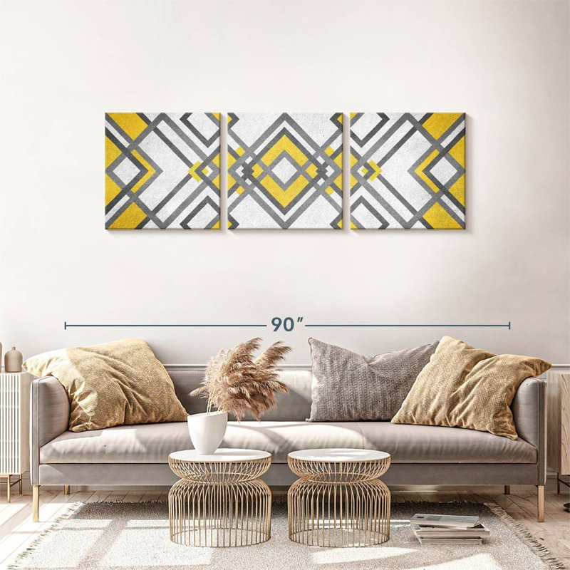 «Abstract Geometric Abstract Geometric Diamond», ensemble de 3 impressions sur toile par Lulu, H 24 po x l 74 po x P 1,25 po