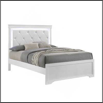 Lit simple rembourré de style moderne avec tête de lit à DEL et bois