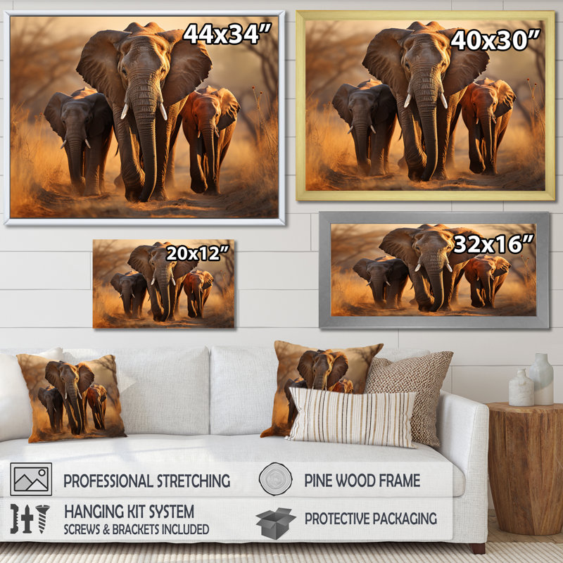 Éléphants d'Afrique, «Family Bond», Toile tendue, H 16 po x l 32 po x P 1 po