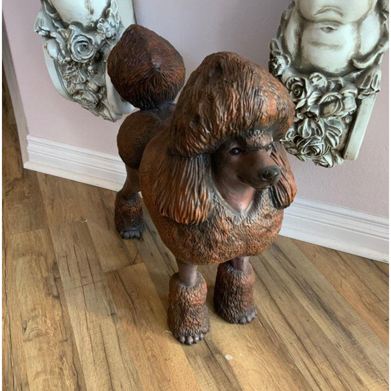 Statue de chien caniche grandeur nature, Brun