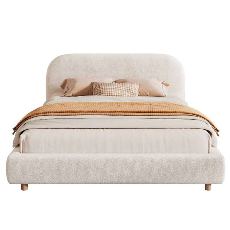 Lit plateforme tapissier Curve Design, Blanc, Grand lit