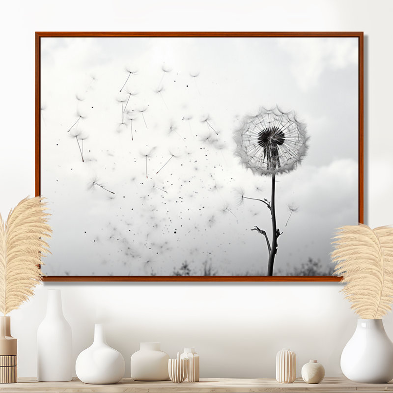 «Minimalims Dandelion Natures Fragility I», art mural sur toile pissenlit, Natural Floater Framed, 30" H x 40" W