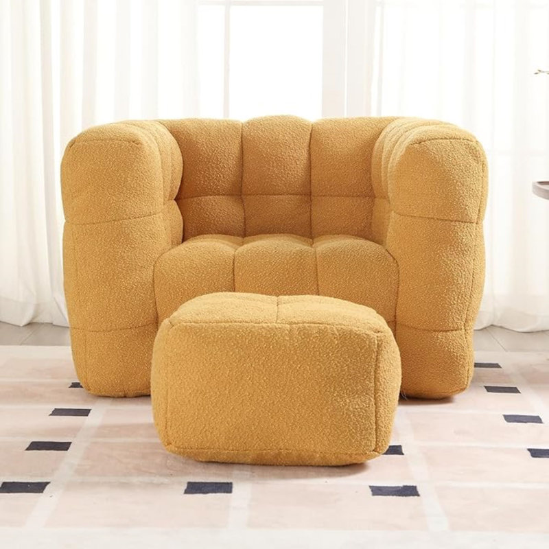 fauteuil à billes avec repose-pieds, Polyester jaune