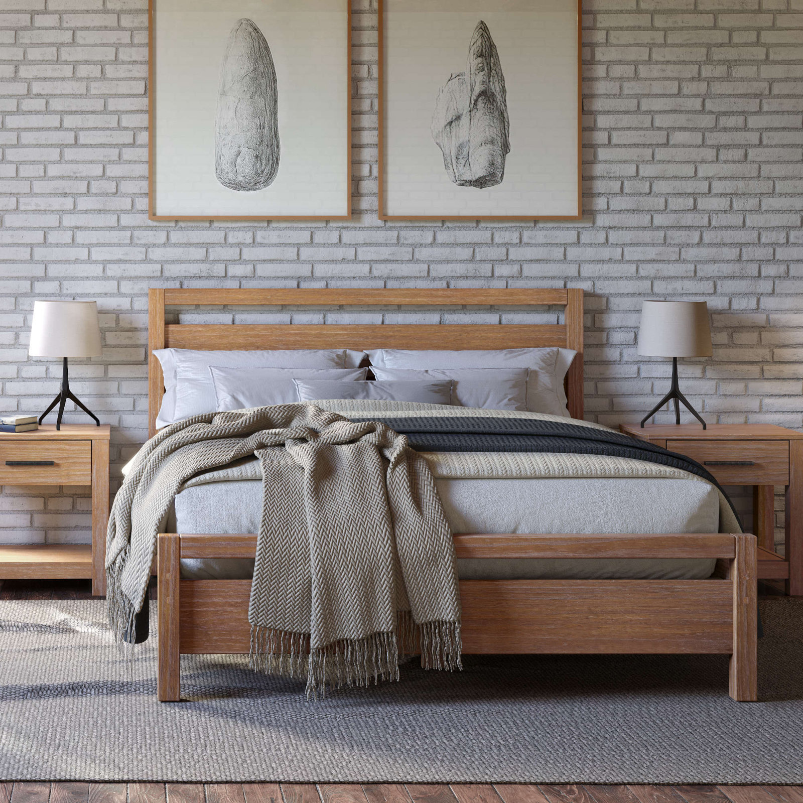 Loft Solid Wood Panel Bed, Full, Acacia