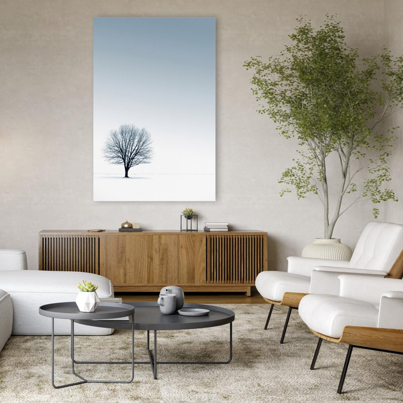 Arbre dans un paysage d'hiver - paysages, photographie, brouillard, art, H 48 po x l 32 po