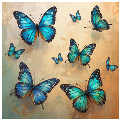 Tapisserie murale «Blue Orange Butterflies» - Décoration murale papillons