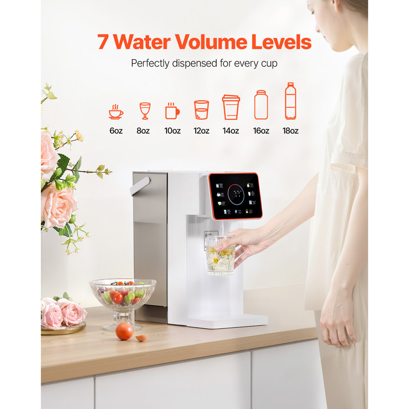 Distributeur instantané d'eau chaude, distributeur d'eau bouillante sur le comptoir avec 6 températures réglables et 7 volumes d'eau, réservoir d'eau amovible de 101 oz, chauffage rapide avec écran tactile et verrouillage pour la maison