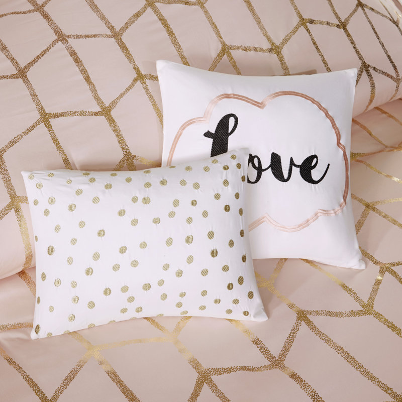 Blush and Gold Twin XL Microfiber Geometric Comforter Set