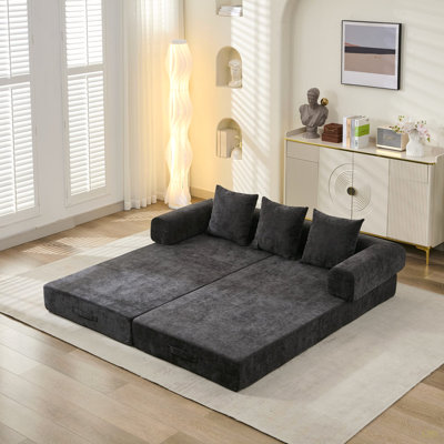 Comfy Convertible Folding Mattress Couch, Floor Sofa Bed, Chenille Floor Sofa With Armrest, Floor Sofa Lounge Couch For Living Room Bedroom Lounge Studio