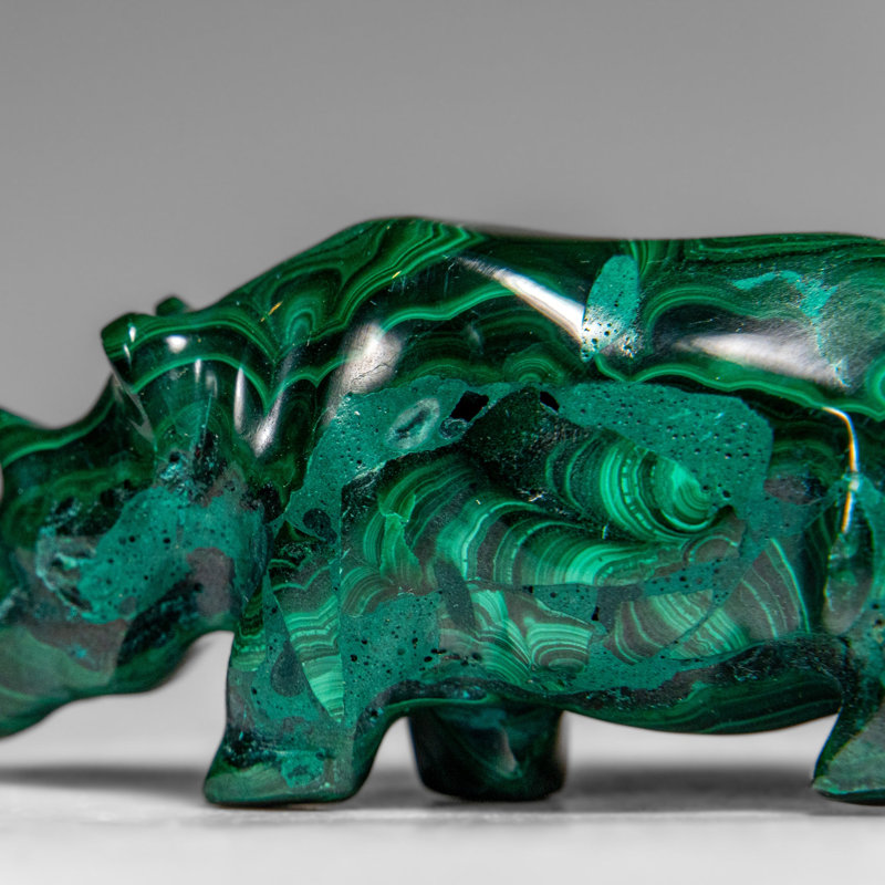 Genuine Polished Malachite Rhino Carving (129.2 Grams)
