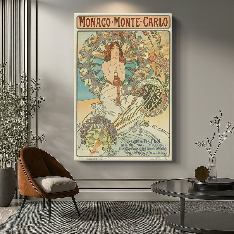 Monaco Monte-Carlo - Toile tendue avec châssis par Alphonse Mucha, 32 x 48