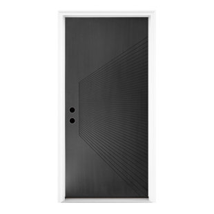 36 in. x 80 in. Left-Hand Flush Black Finish Fiberglass  Front Door with Threshold, Hinges