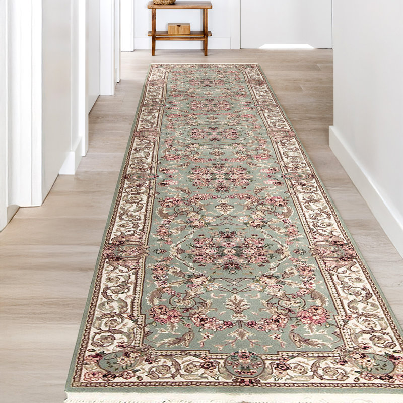 Hand-Knotted High-Quality Light Green and Cream Runner
