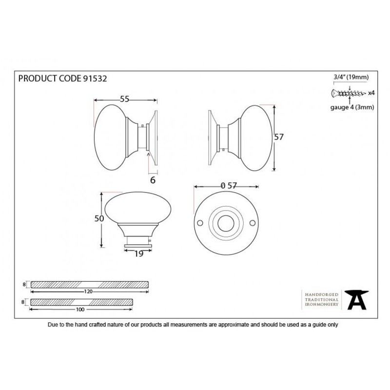 57mm Mushroom Mortice/Rim Knob Set, Polished Chrome