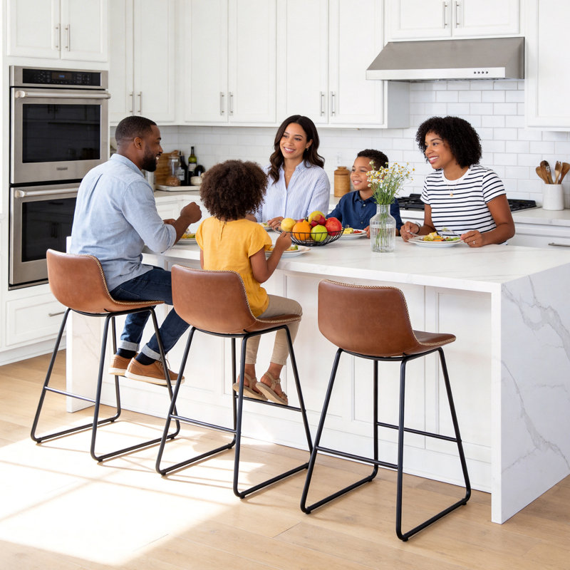 Bar Stools of 2/3/4, 26/30 Inch Counter Height Barstools with Back Faux Leather Bar Height Stools for Kitchen Island Counter