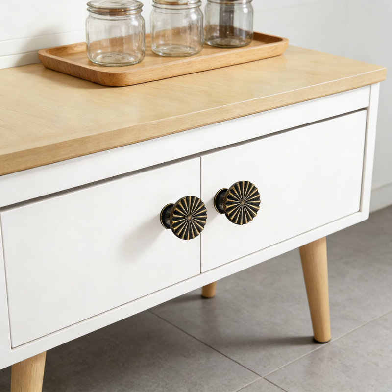 Boutons d'armoire rétro Sunburst, paquet de 5 poignées de tiroir en alliage de zinc pour la commode, la garde-robe et la quincaillerie de l'armoire, bouton rond avec installation facile