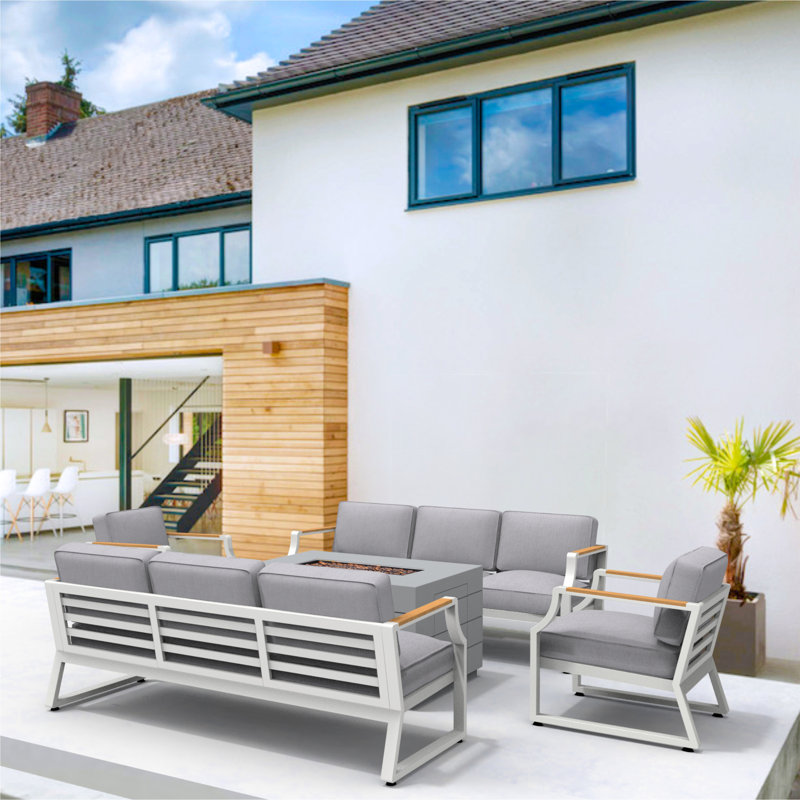 8 - Person Patio Conversation Set with Cushions, White