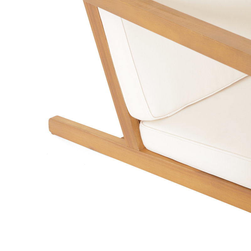 Démarreur de conversation extérieur - 3 pièces avec assise en bois et en tissu. Cadre pour la durabilité. Coussins. Finition brune patinée. Texture de table à lattes. Style de chaise moderne.