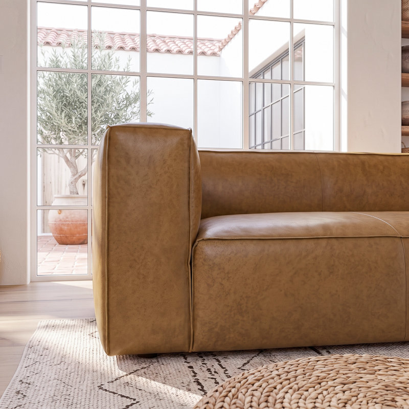 Canapé moderne en cuir véritable Latravion , Cuir véritable brun